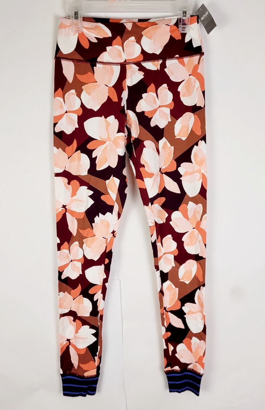 New Aerie Chill pink and brown floral print regular rise leggings size XS